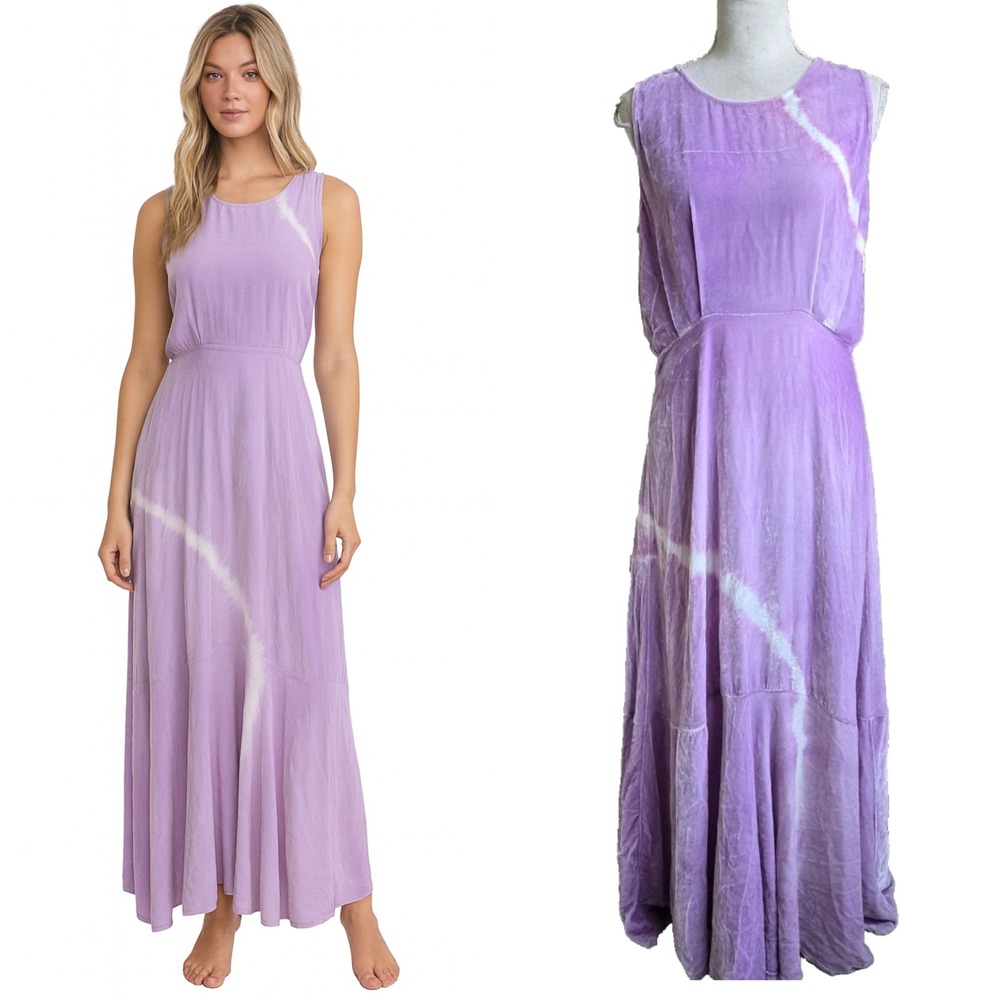 Raquel Allegra Womens Purple Soft Velvet Tie Dye Button Back Maxi Dress Size XS